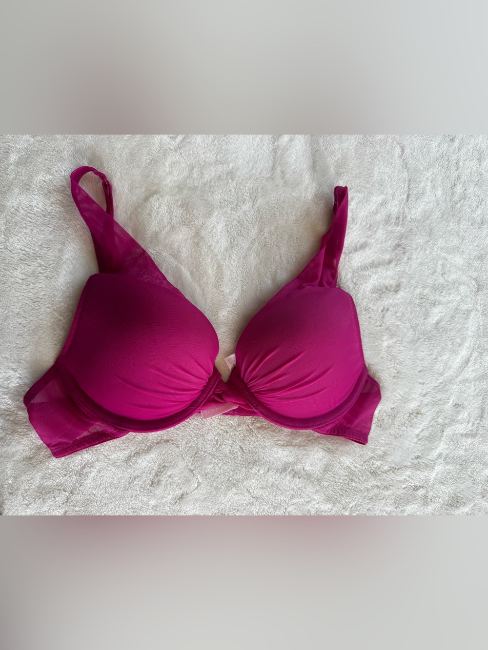 Victoria's Secret Very Sexy Push-Up Bra 34A Pink Magenta Ruched Mesh Twist